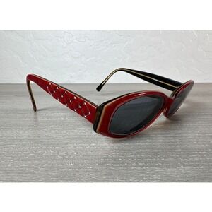 Christian Roth Vintage Red Black Quilted Studded Oval Sunglasses  30 54-16-140